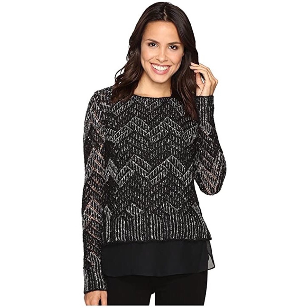 Lucky Brand Chevron Shine Black Sweater